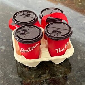 2019 Tim Hortons 4 Coffee Cups + Tray Christmas Ornament